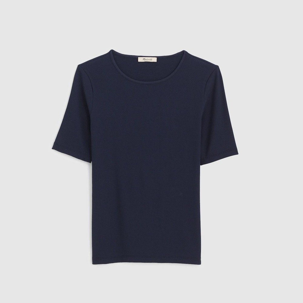 NWT Madewell The 9-9 Tee in LuxeRib T-Shirt Ribbedโ Crewneck Dark Navy Small
